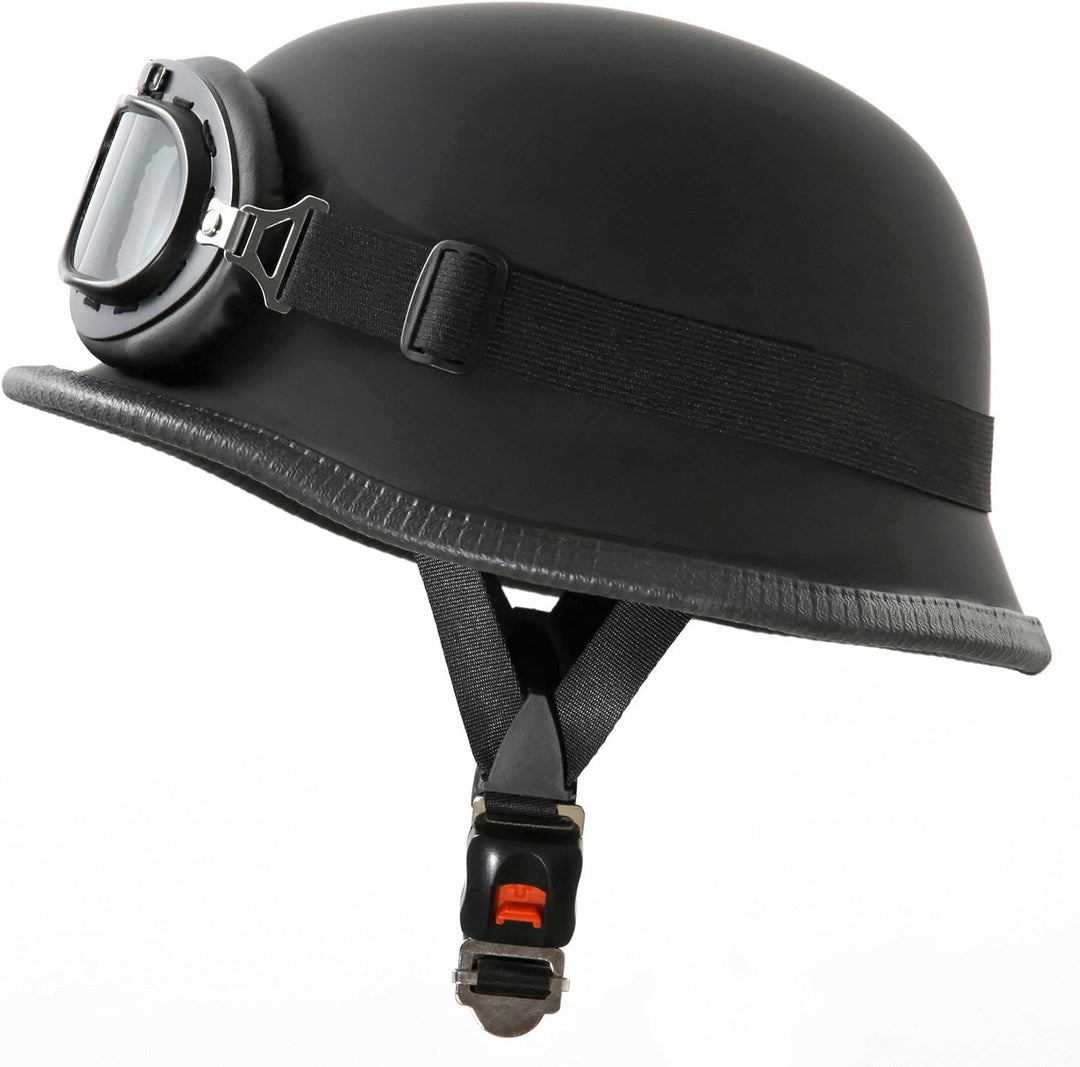 ATO Moto Motorradhelm Stahlhelm & Oldtimer Brille Schwarz matt Grösse: (L 59/60cm)