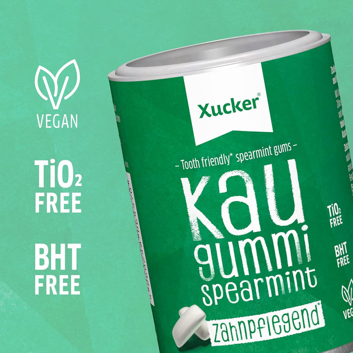 Xucker Zuckerfreie Zahnpflege Kaugummis - Xylit Kaugummis zuckerfrei mit Spearmint Geschmack I Vegan