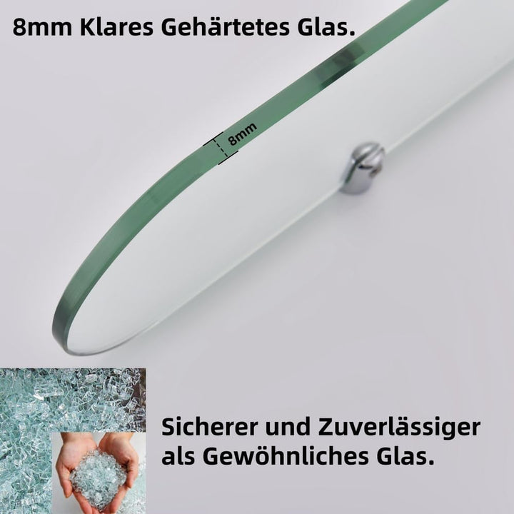 Glasregal Glasablage Wandregal Glas 8mm Hartglas,Klarglas + Chrom Glasklemme,Glas Regal für Badezimm