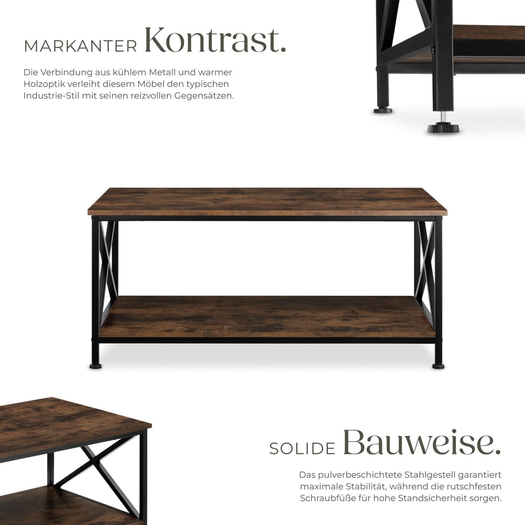 tectake® Couchtisch Holz und Metall, Wohnzimmertisch 100 x 55 x 45,5 cm, Couchtisch mit Stauraum Sof