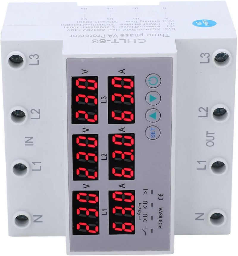 3 Phase Din Rail Voltmeter, CHLT 63 Digital LCD Display Automatic Reset Din Rail Voltmeter Ammeter A