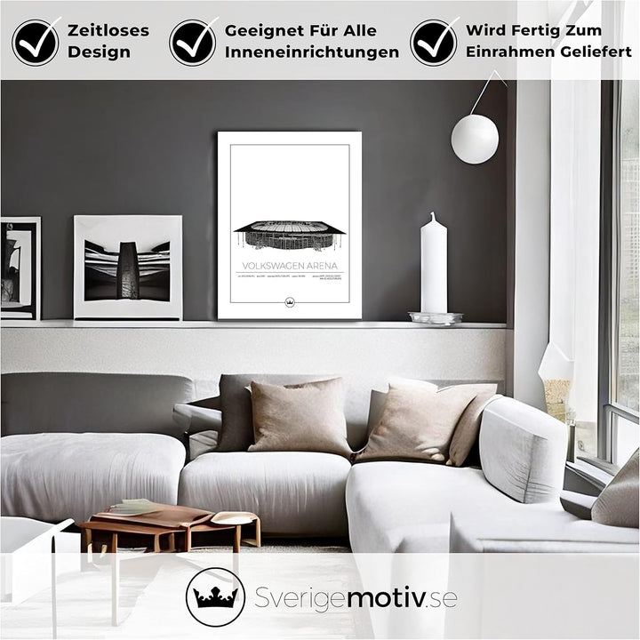 Sverigemotiv.se Stadium Posters (Wolfsburg - Volkswagen Arena, 40x50 cm) 40x50 cm Wolfsburg - Volksw