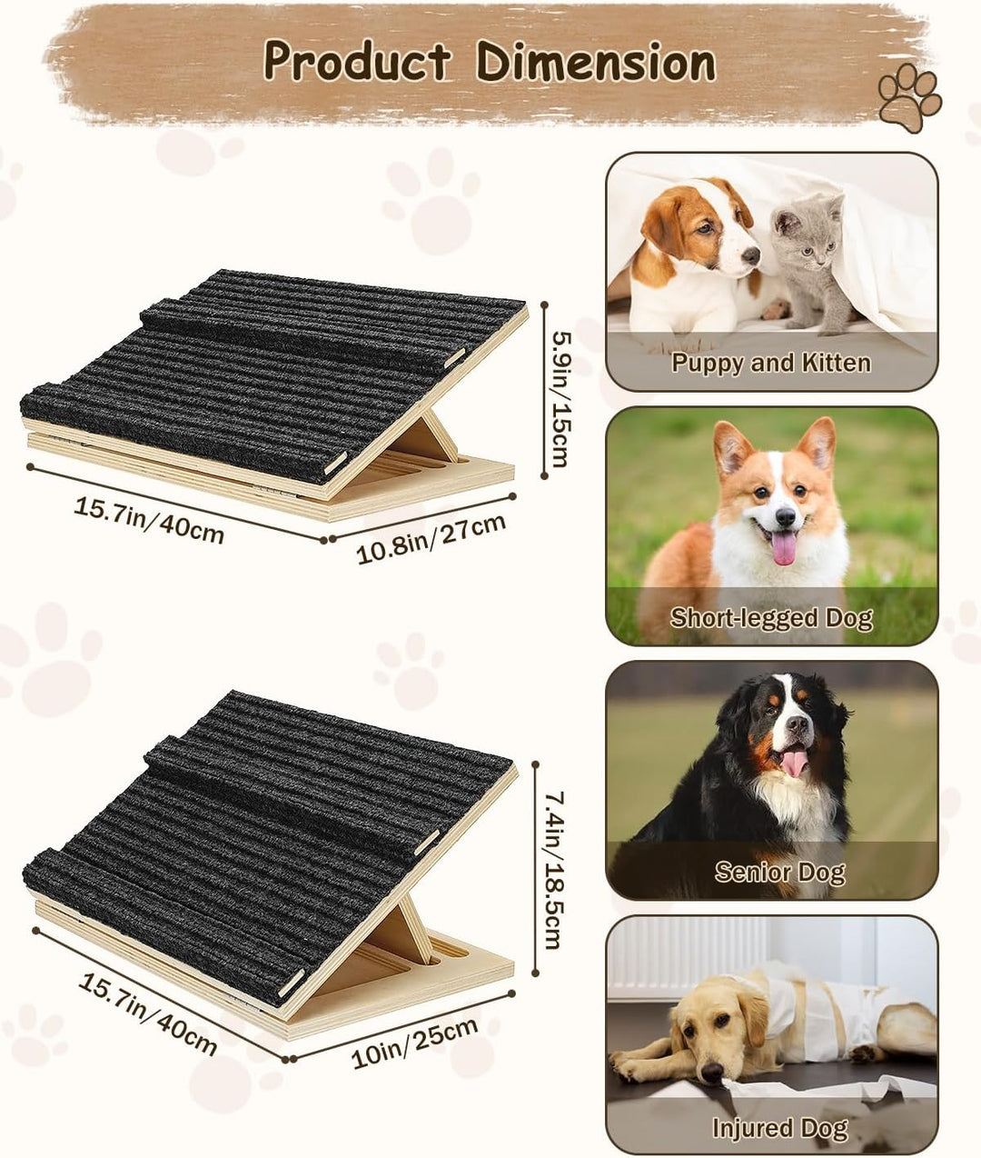 Okydoky Klappbare Hundetreppe Mit Block 40cm1Pack für kleine/mittlere Hunde & Katzen DB-40cm-1p, DB-