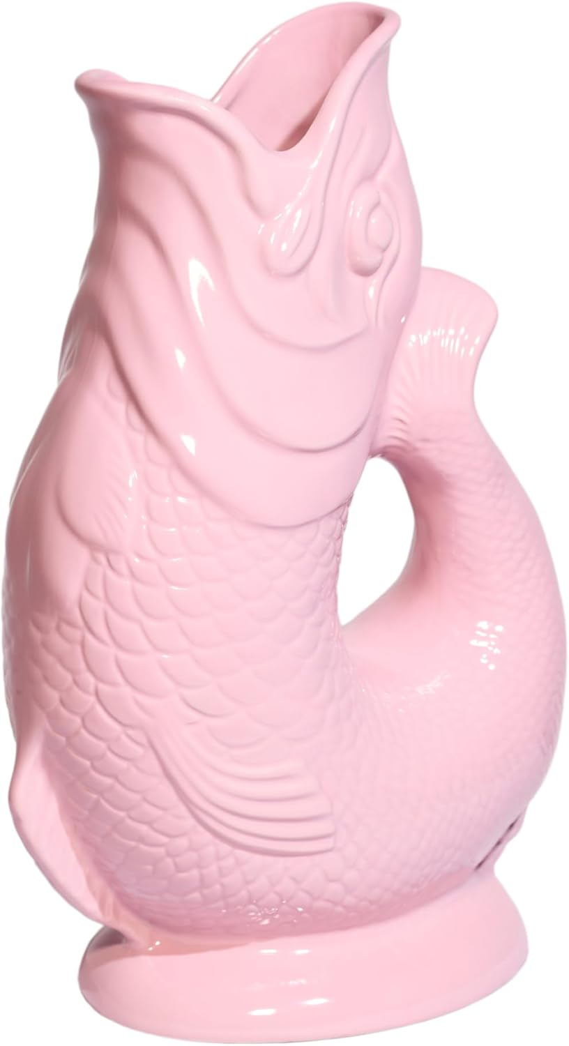 Gluckigluck Karaffe XL Babyrosa – 1,2 l – Original Gluggle Jug aus England – Wasserkrug mit Glucker-