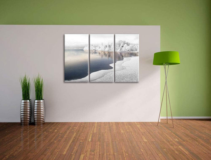 Traumhafte Winterlandschaft Wald Schnee schwarz/weiss 3-Teiler Leinwandbild 120x80 Bild auf Leinwand