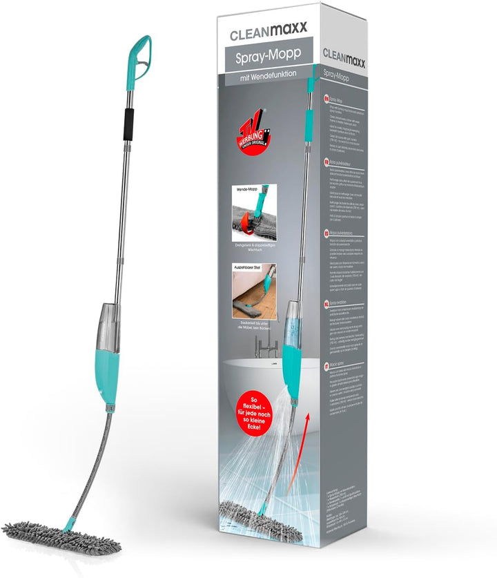 CLEANmaxx Spray-Mopp mit Wendefunktion | Bodenwischer mit Sprühfunktion & flexiblem Teleskopstiel |