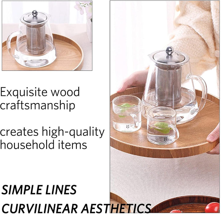 tablett schwarz, tablett serviertablett, Rund Serviertablett, 30cm Hölzerner Platten Tablett Holz Kü