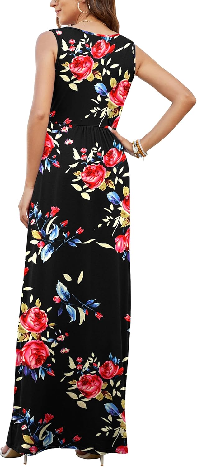 AUSELILY Sommerkleid Damen Lang ärmellos Maxikleider Wickelkleid Sommer Kleid Elegant Tiefem V-Aussc