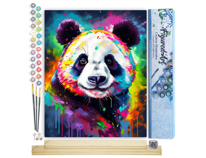 Figured'Art Malen Nach Zahlen Erwachsene Mit Rahmen Panda Farbenfroh Abstrakt - Paint by Numbers Bas
