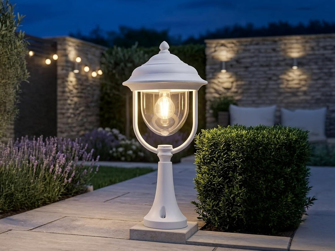 Konstsmide Landhaus LED Sockelleuchte, Laterne für aussen Höhe 54cm, weiss, Sockelleuchte