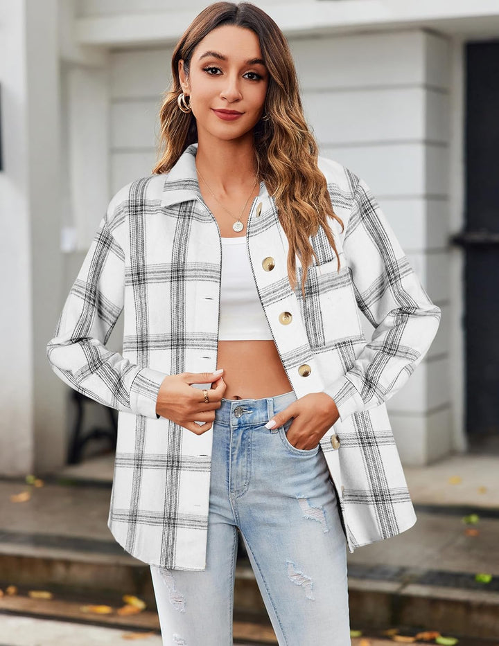 Zeagoo Damen Flanellhemd Karierte Hemdbluse Langarm Knopfleiste Flanell Bluse mit Tasche Lässige Kar