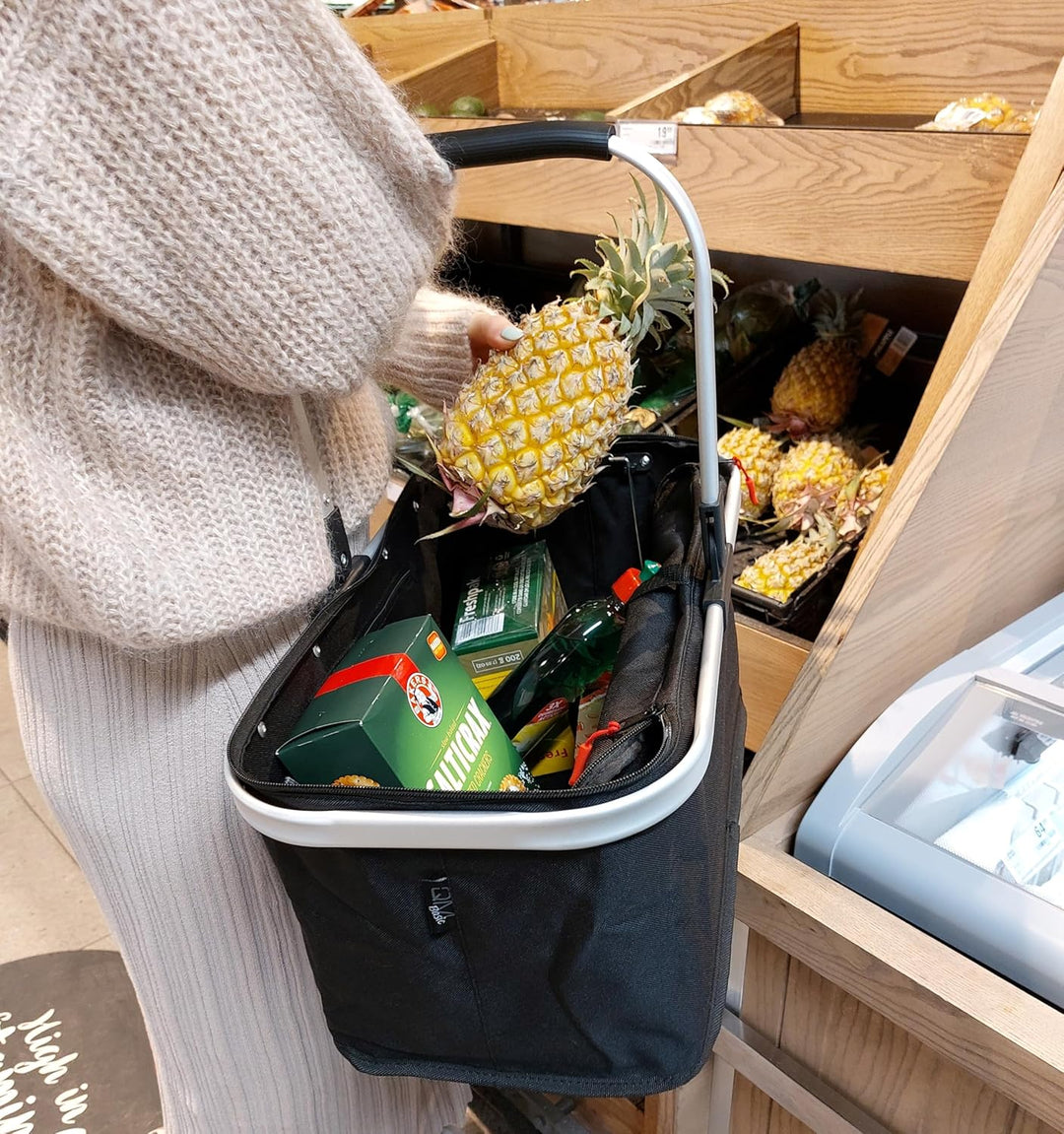 EINKAUFSKORB schwarz faltbar 26 Ltr. Klappkorb mit Henkel und Deckel