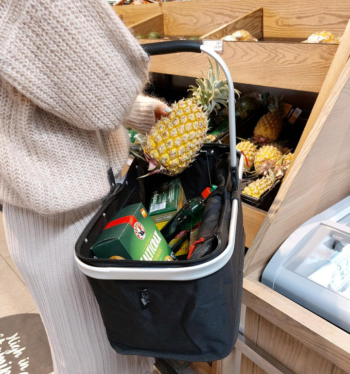 EINKAUFSKORB schwarz faltbar 26 Ltr. Klappkorb mit Henkel und Deckel