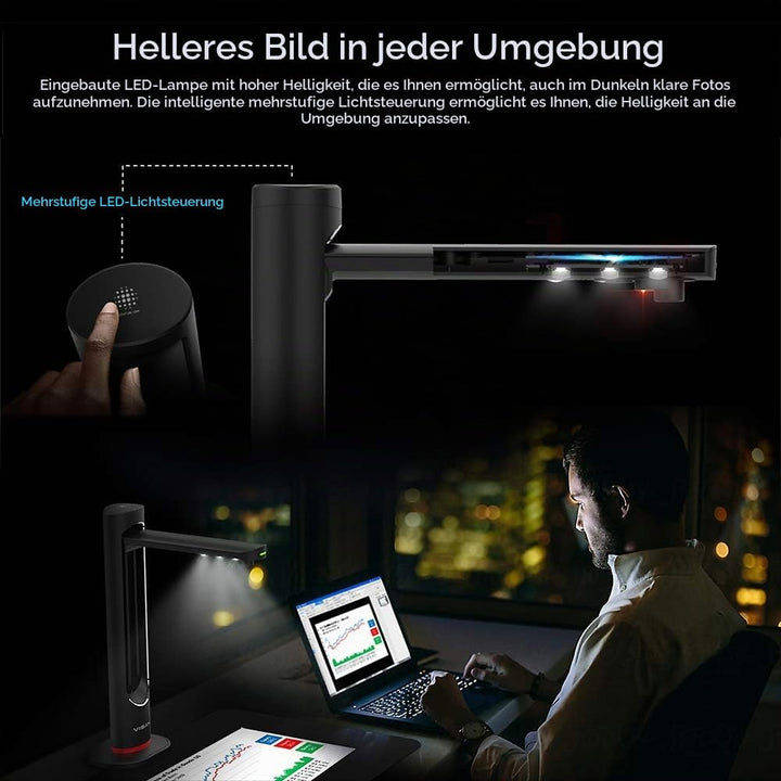 Viisan K21 Dokumenten-&amp; Buchscanner Max Scanbereich A3. 21MP Sensor Buch-Doppelseiten Glätten &amp; Auft