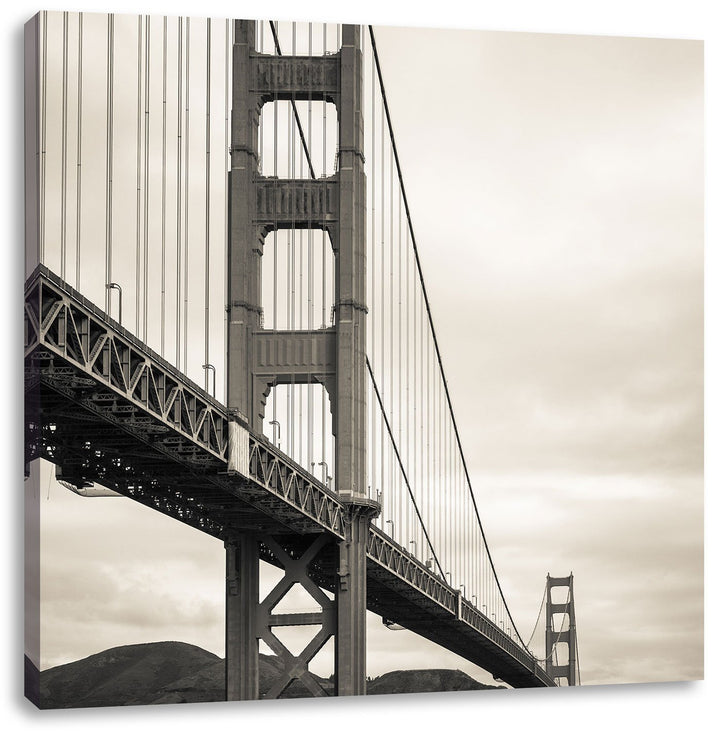 Pixxprint Blick auf Brücke in San Francisco / 70x70cm Leinwandbild bespannt auf Holzrahmen/Wandbild