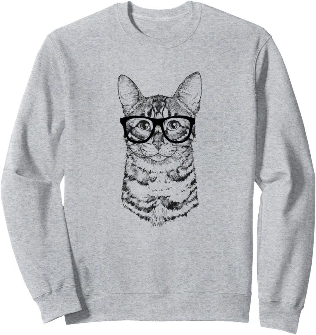 Bengalische Katze Nerdy Brille Tier Sweatshirt