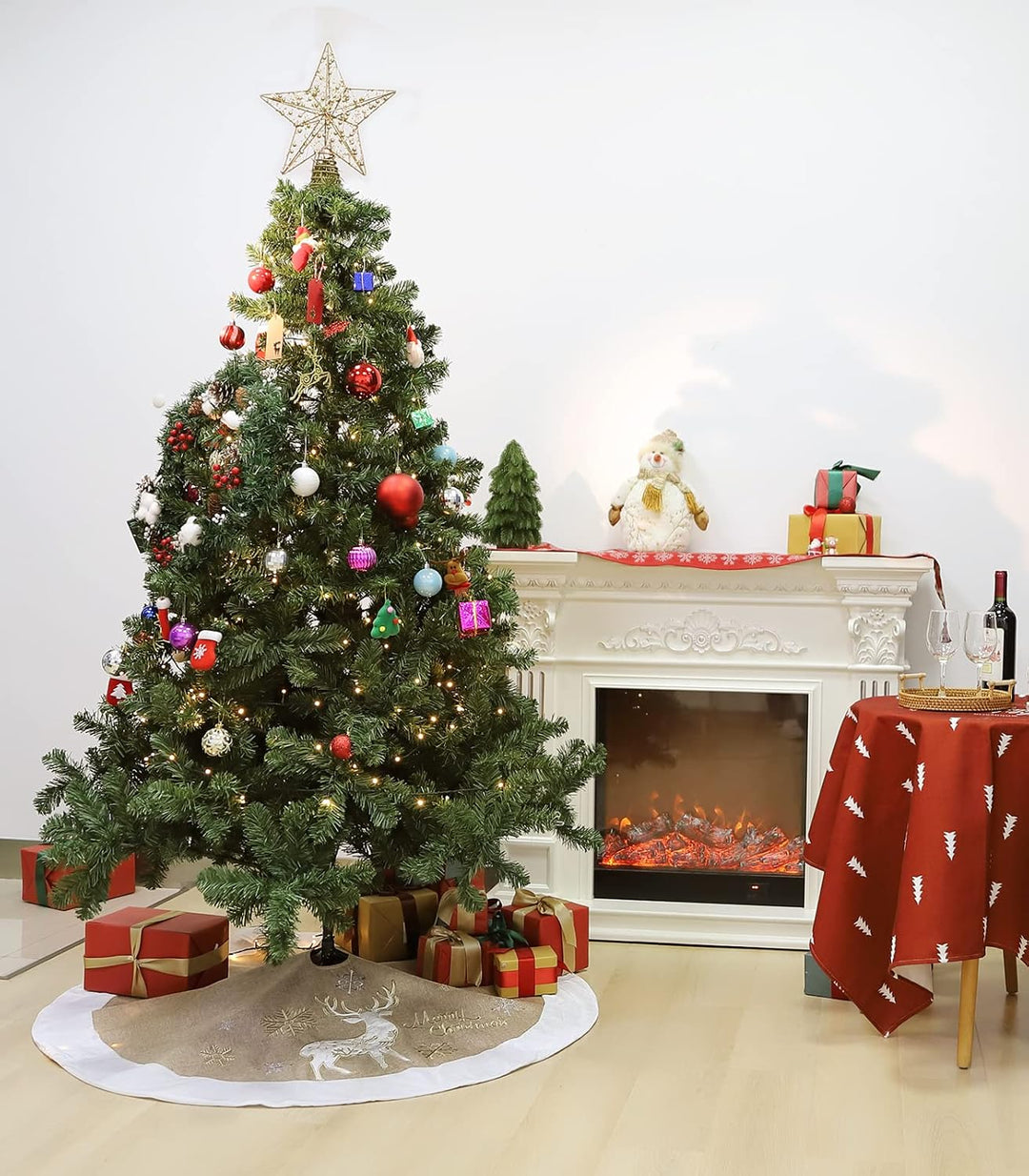 Lewondr Weihnachtsbaum Rock, 120CM Rund Weihnachtsbaumdecke Christbaumständer Teppich mit Exquisiter