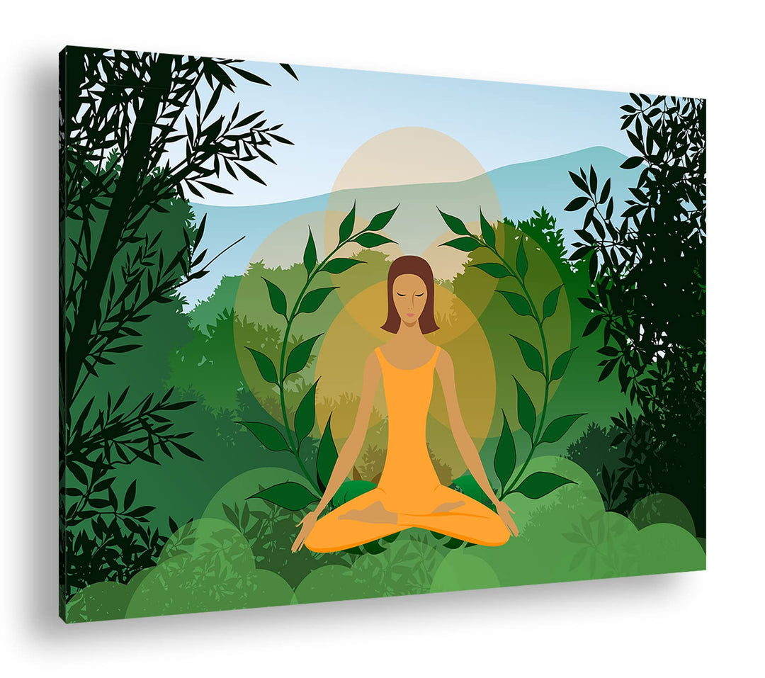 deyoli Meditation im Grünen Format: 80x60 als Leinwandbild, Motiv fertig gerahmt auf Echtholzrahmen,