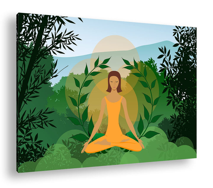 deyoli Meditation im Grünen Format: 80x60 als Leinwandbild, Motiv fertig gerahmt auf Echtholzrahmen,