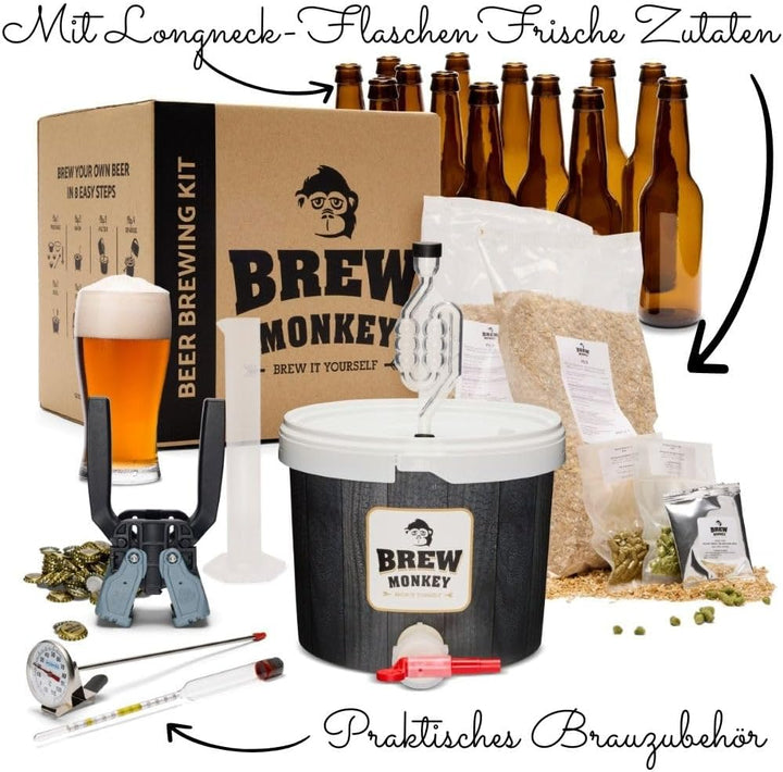 Brew Monkey® Bierbrauset IPA | Luxe Set 5 Liter Bier | 5,7% Vol. | Bier Brauen in der Küche | Bier B
