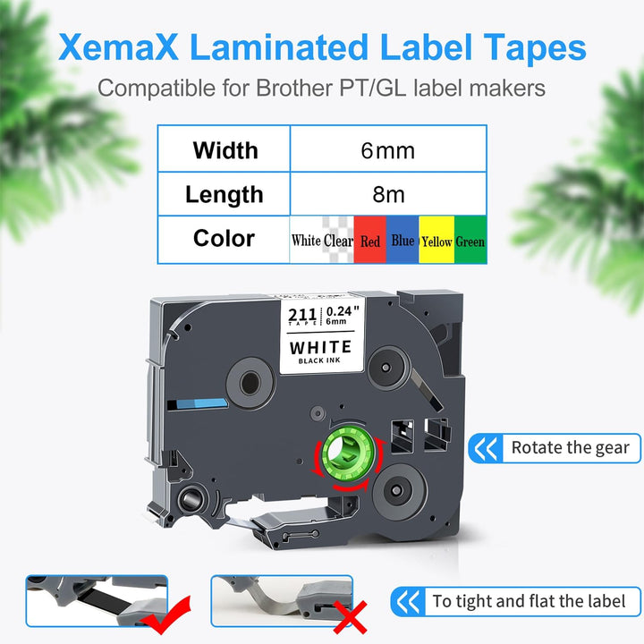 6x XemaX Kompatibel Schriftband Ersatz für Brother P-touch Bänder TZe-211 TZe-111 TZe-411 TZe-511 TZ