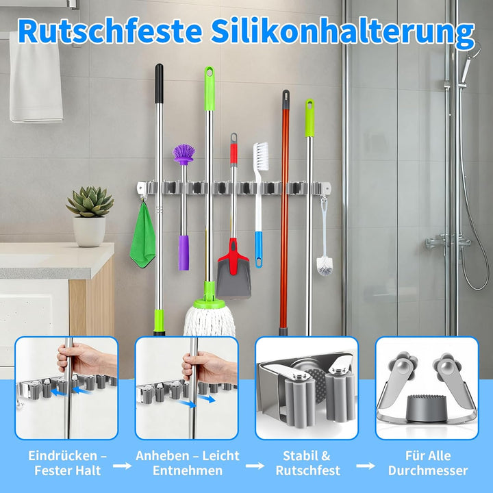 Besenhalterung Wand, 7 Halter + 2 Haken Gartengeräte Halterung, Wandhalterung Besen, 304 Edelstahl G
