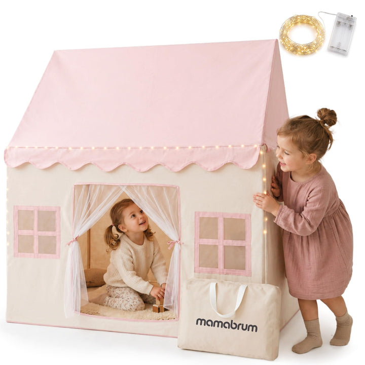 mamabrum XXL Spielhaus Zelt für Kinder mit LED-Beleuchtung und Fenstern, Polyester, Indoor und Outdo