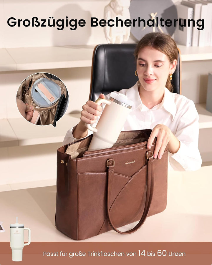 LOVEVOOK Laptoptasche Damen, Handtasche Gross Arbeitstasche Aktentasche | Wasserdicht PU Leder, Eleg
