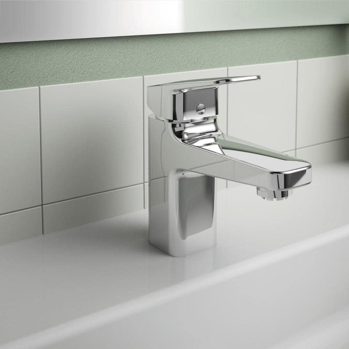 Ideal Standard BD217AA Ceraplan Waschtischarmatur Niederdruck mit Zugknopf-Ablaufgarnitur Auslaufhöh