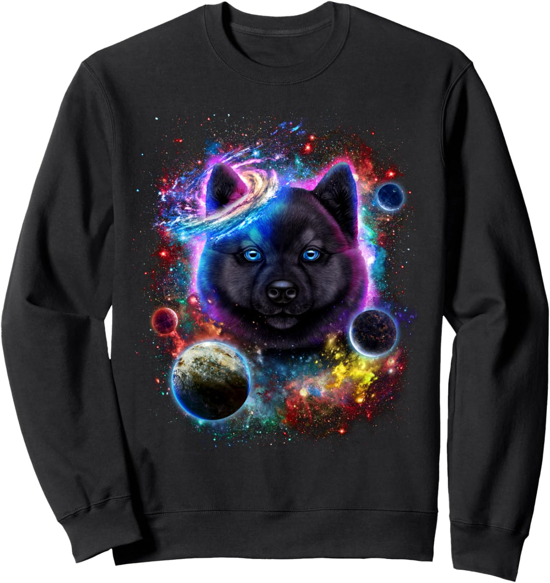 Schwarzer Akita-Hund im Weltraum wirbeln in der Galaxie Sweatshirt