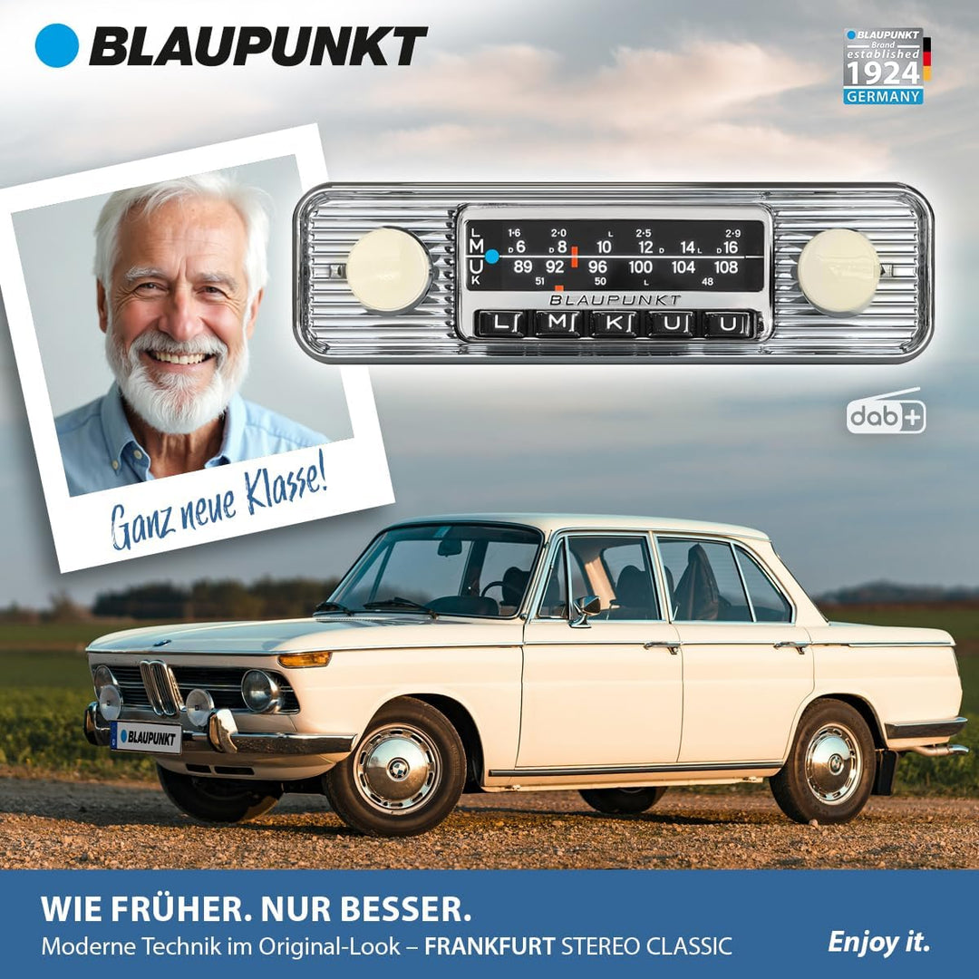 Blaupunkt Frankfurt Stereo Classic, 1-DIN Autoradio, Oldtimer-Design mit verchromter Metallfront im