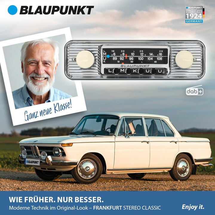 Blaupunkt Frankfurt Stereo Classic, 1-DIN Autoradio, Oldtimer-Design mit verchromter Metallfront im