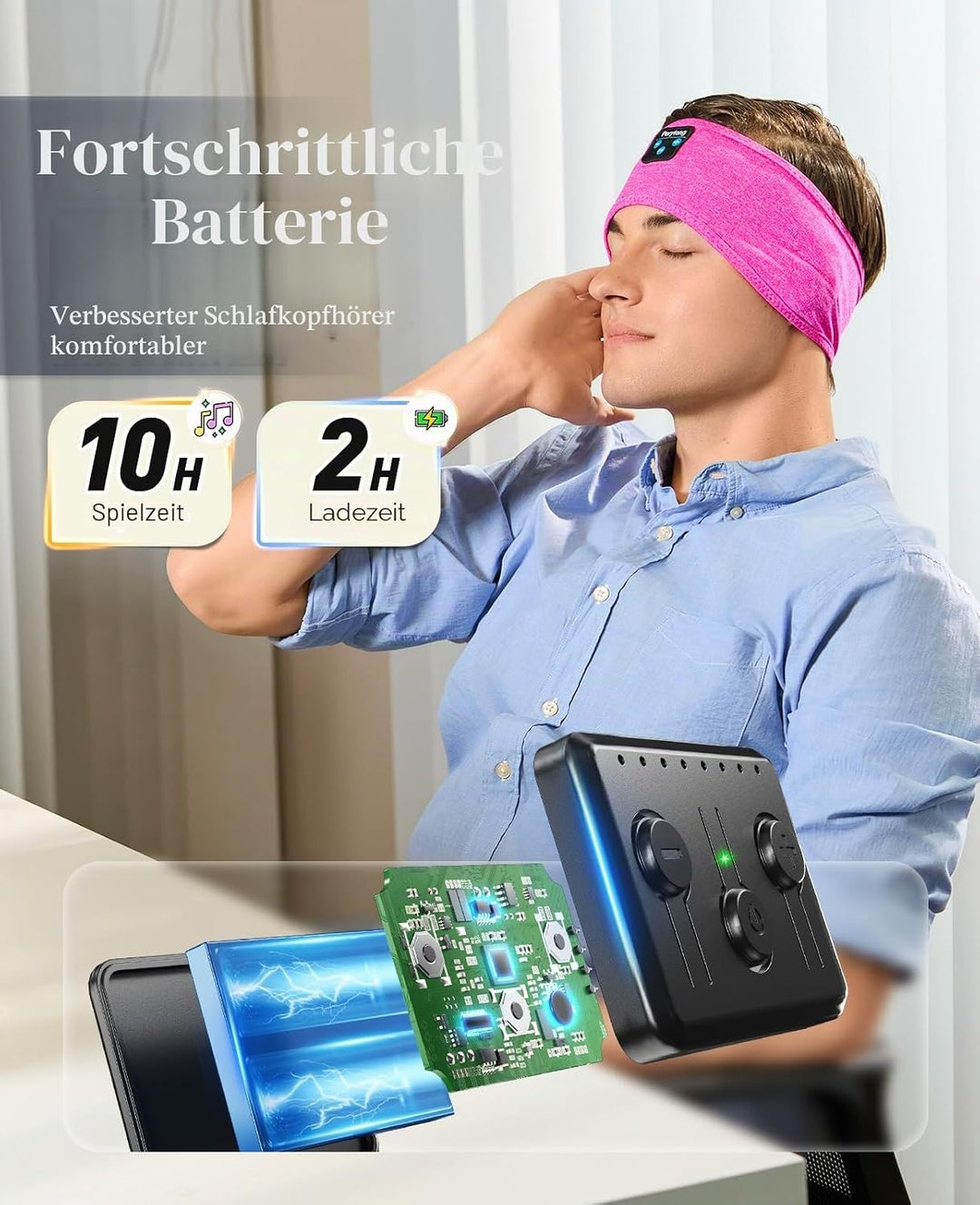 Perytong Schlafkopfhörer, Schlafkopfhörer, Schlafstirnband, ultraweiches Kopfband für Seitenschläfer