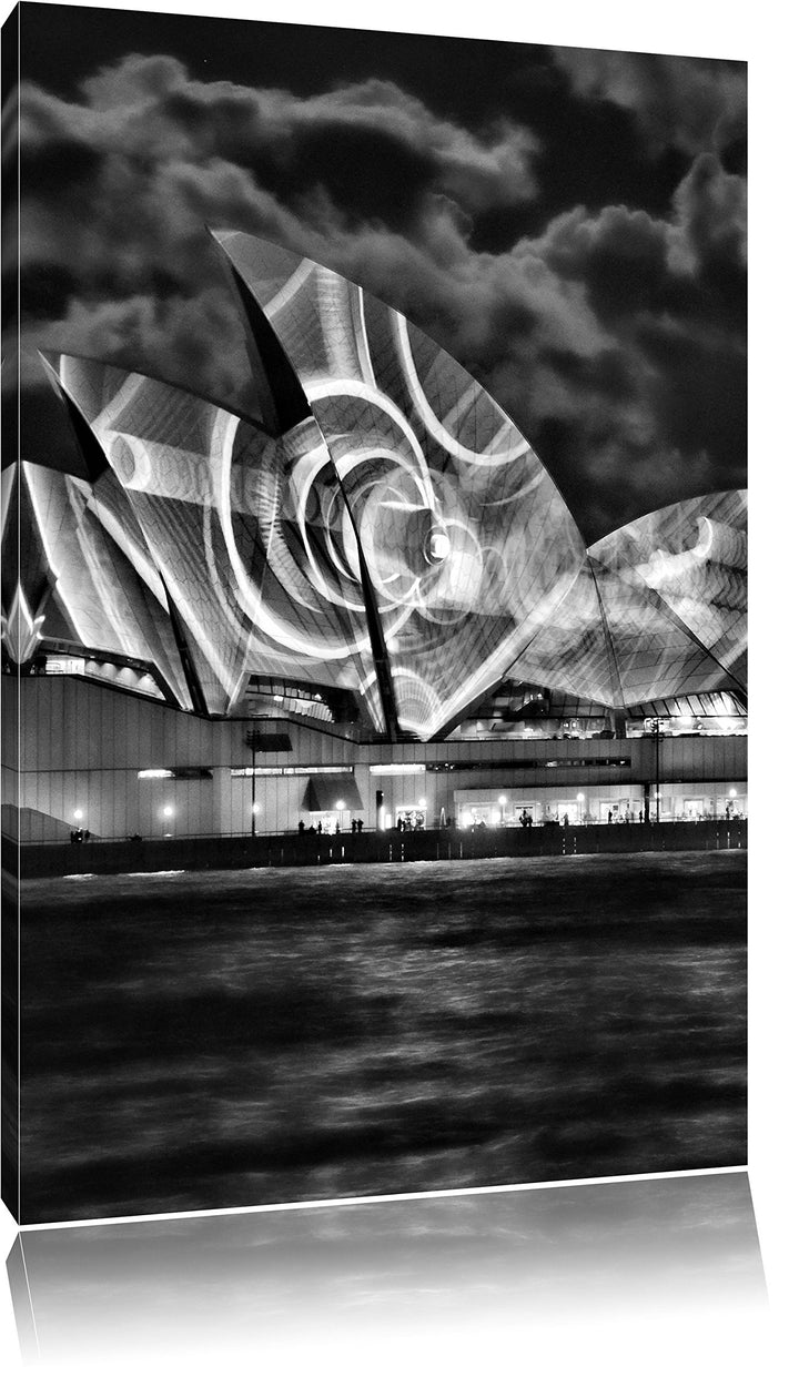 Pixxprint Monocrome, Sydney Opera House Lichter, Format: 100x70 auf Leinwand, riesige Bilder fertig