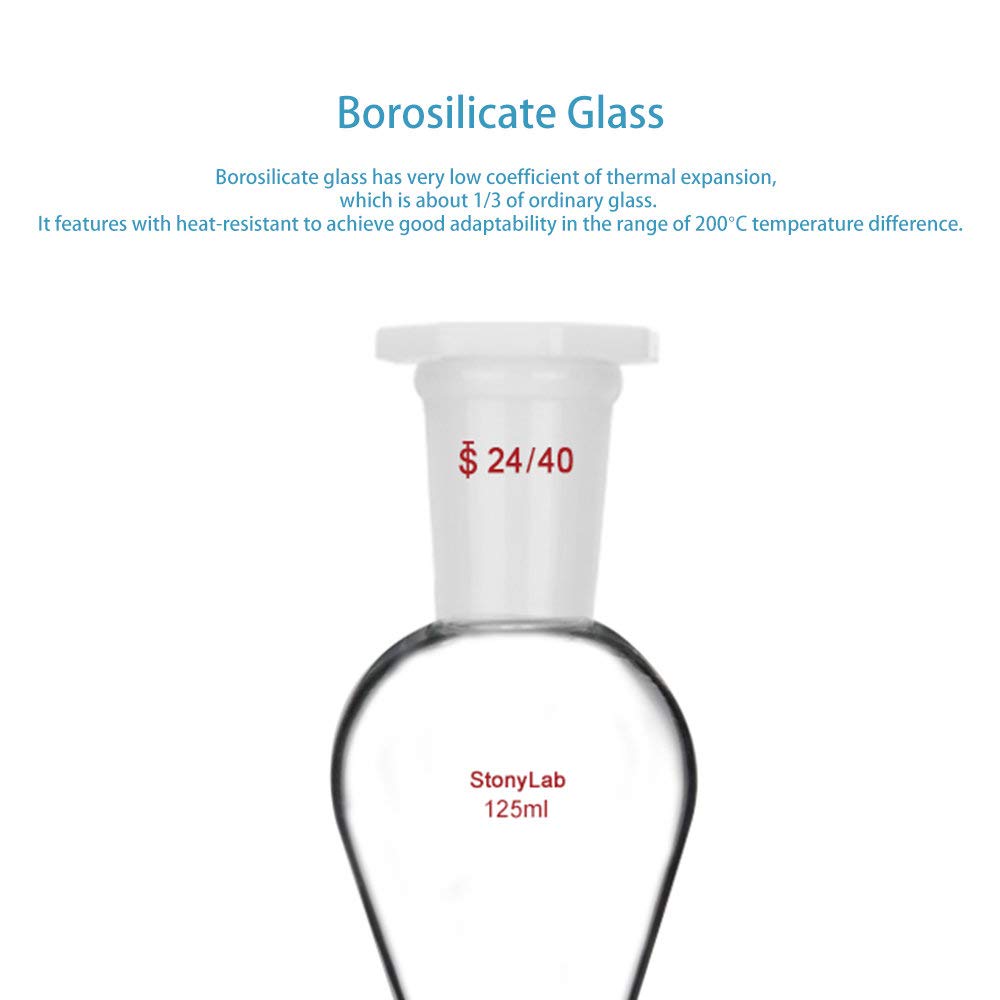 StonyLab 125 ml Trichter aus Borosilikatglas, Separatory Funnel, Schwerwandig Konisch mit 24/40 Gele