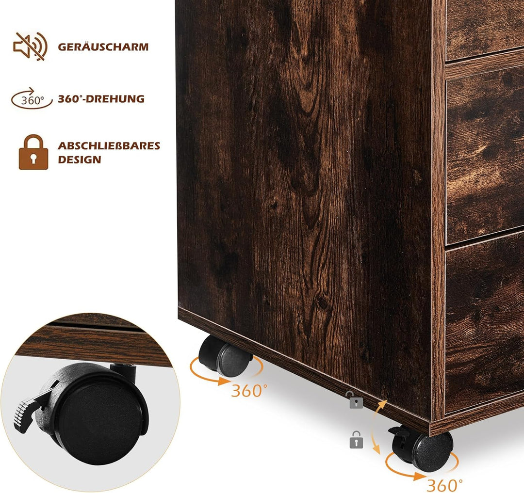 TUKAILAI Rollcontainer, Mobile Aktenschränke, Aktenschrank mit 2 Schublade 2 Regal, Büroschrank mit