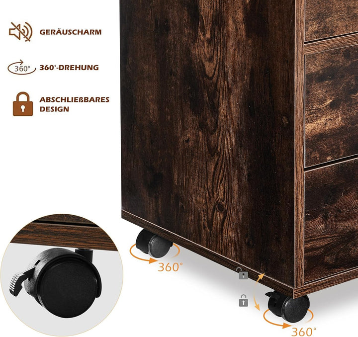 TUKAILAI Rollcontainer, Mobile Aktenschränke, Aktenschrank mit 2 Schublade 2 Regal, Büroschrank mit