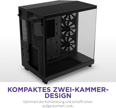 NZXT H6 Flow | CC-H61FB-01 | Kompaktes Mid-Tower Gehäuse mit zwei Kammern | Glaspaneele mit Panorama