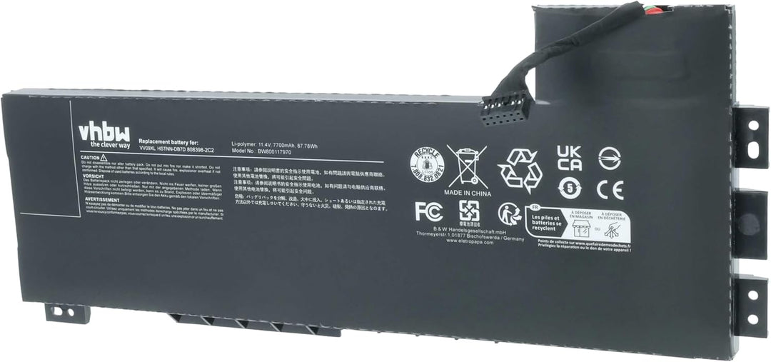 vhbw Akku kompatibel mit HP ZBook 15 G3(Y6J59ET), 15 G3 1KS13EC, 15 G3 M9R62AV Notebook (7700mAh, 11
