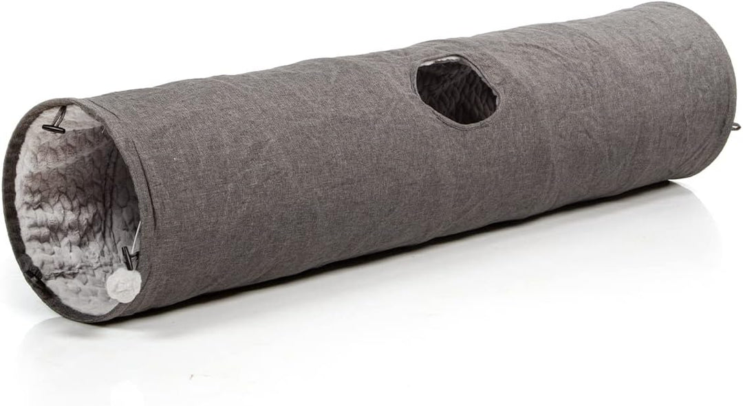 CanadianCat Company | XXL Spieltunnel für Katzen mit Kuschelfell | grau | ca. 35 x 150 cm - Variable