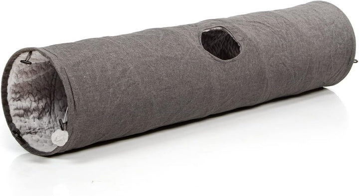 CanadianCat Company | XXL Spieltunnel für Katzen mit Kuschelfell | grau | ca. 35 x 150 cm - Variable