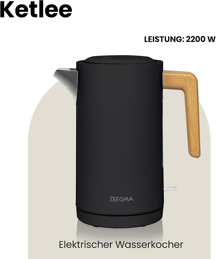 ZEEGMA KETLEE 1,7 L Kabelloser elektrischer Wasserkocher für Tee und Kaffee, 2200 Watt, Wasserstands