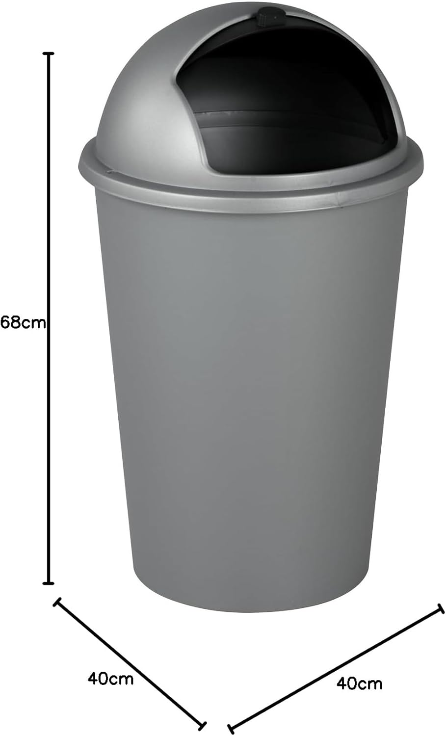 Mülleimer mit Schiebedeckel - 50 Liter Fassungsvermögen - Kunststoff - Schwarz - Silberfarben - Abfa