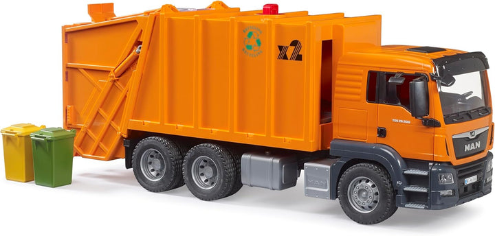 bruder 03760 - Man TGS Müll-LKW mit 2 Mülltonnen - 1:16 Fahrzeuge, Müllauto Spielzeug, Müllabfuhr, M