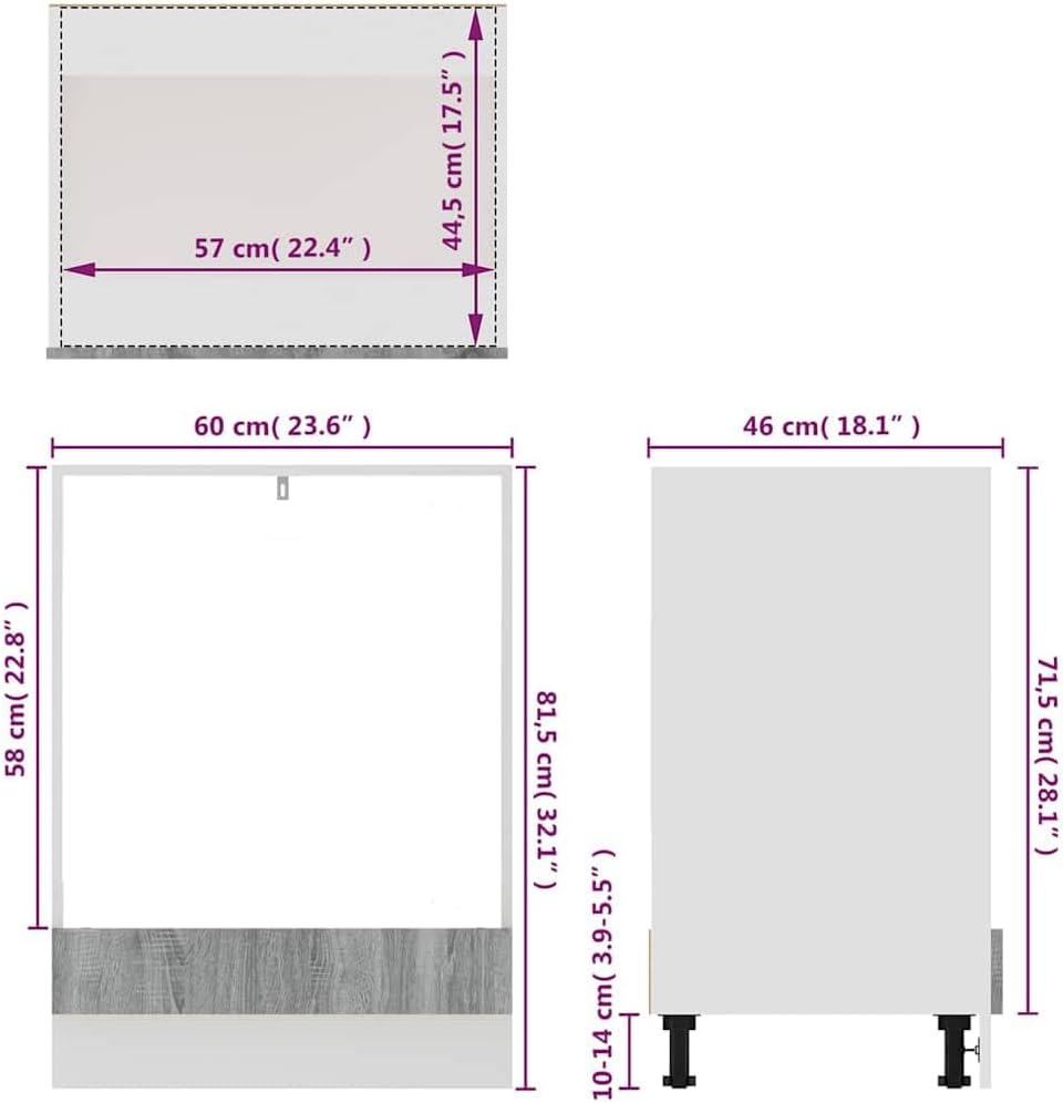 vidaXL Herdumbauschrank Lyon Grau Sonoma 60x46x81,5 cm Holzwerkstoff, Küchenschrank, Gastronomieschr