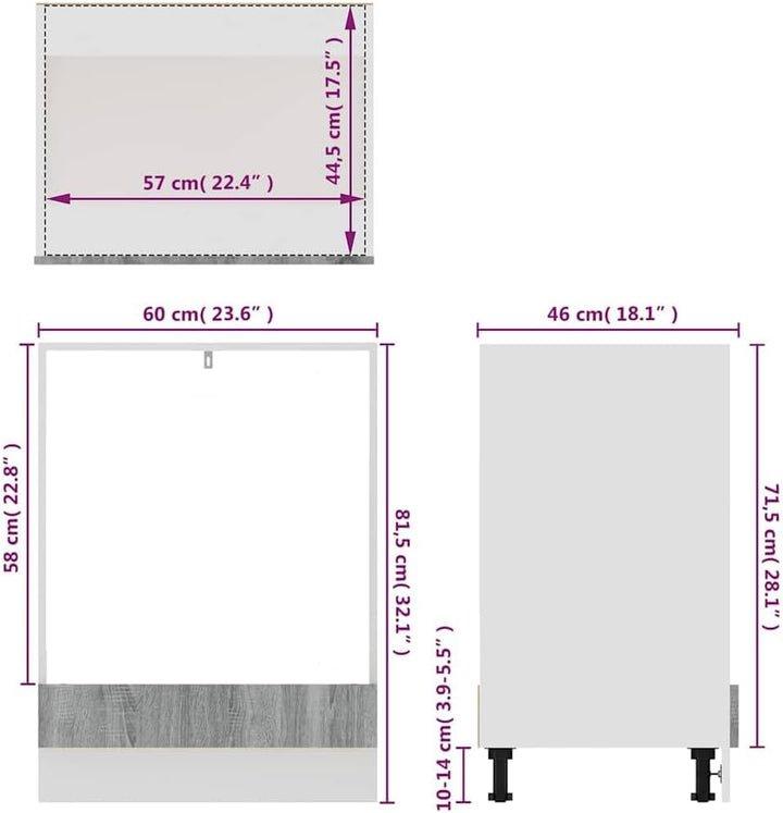 vidaXL Herdumbauschrank Lyon Grau Sonoma 60x46x81,5 cm Holzwerkstoff, Küchenschrank, Gastronomieschr
