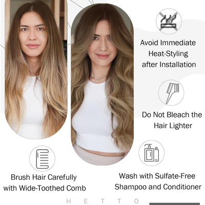 Hetto Balayage Echthaar Tressen Extensions Mittel Braun zu Hellbraun und Dunkelste BlondineTressen E