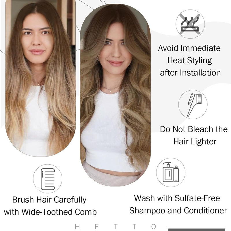 Hetto Balayage Echthaar Tressen Extensions Mittel Braun zu Hellbraun und Dunkelste BlondineTressen E