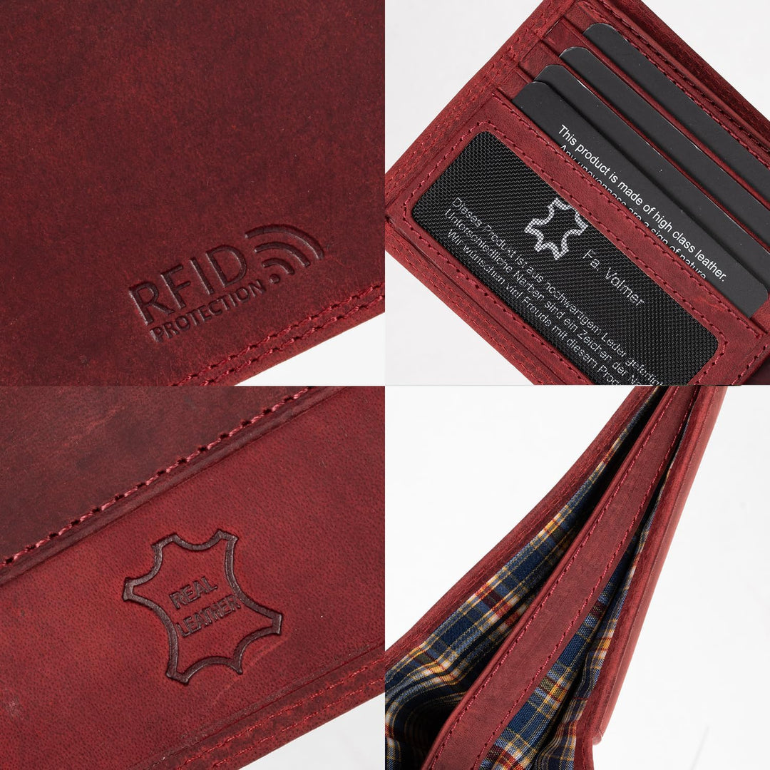 Fa.Volmer ® Leder Geldbörse Herren mit RFID-Schutz - extra-stabile Doppelnaht - 6 Fächer für Kreditk