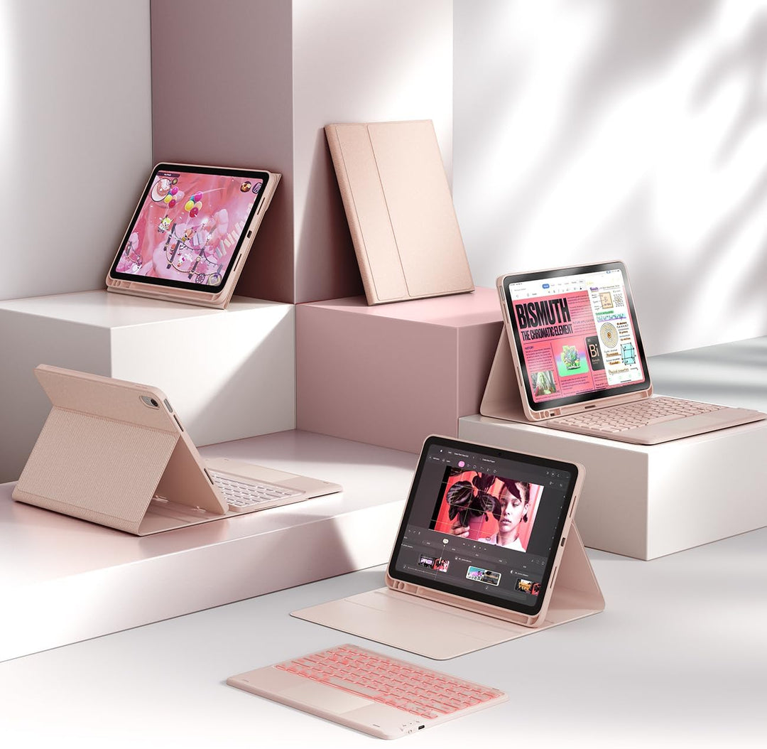 CHESONA Hülle mit Tastatur für iPad 10 Generation/11 Generation A16 2025, 7 Farben Beleuchtung, Mult